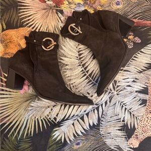 Hermes Dark Brown Ankle Boots with Gold Buckle